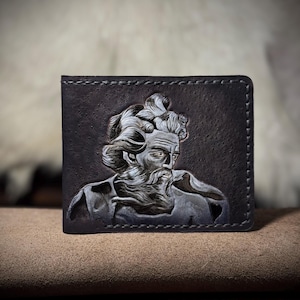 Cartera de cuero, Cartera Poseidon, Cartera de cuero hecha a mano, Cartera de hombre, Cartera personalizada, Cartera tallada a mano, Cartera de regalo, Cartera hecha a mano
