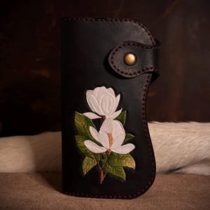Cartera de cuero, Cartera de flores, Cartera de cuero hecha a mano, Cartera de mujer, Cartera personalizada, Cartera tallada a mano, Cartera de regalo, Cartera hecha a mano
