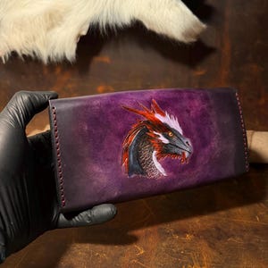 Leather wallet, Dragon wallet, Hand tooled leather wallet, men’s wallet, Custom wallet, Hand carved wallet, Gift wallet, Handmade wallet