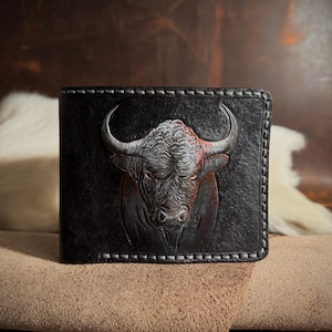 Cartera de cuero, Cartera de toro, Cartera de cuero hecha a mano, Cartera de hombre, Cartera personalizada, Cartera tallada a mano, Cartera de regalo, Cartera hecha a mano