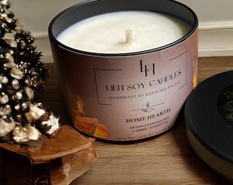 Handmade Soy Candle - Home Hearth Scent (Sandalwood, Caramel, Amber) | XMAS Collection | Eco-Friendly | 120ml