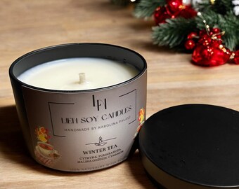 Handmade Soy Candle - Winter Tea Scent (Lemon, Orange, Raspberry, Clove, Cinnamon) | XMAS Collection | Eco-Friendly | 120ml