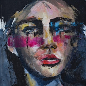Large Portrait Wall Art Acrylic Painting | Original Warrior Canvas Artwork