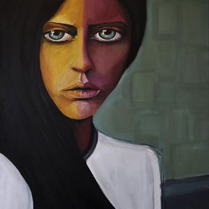 Woman Portrait Acrylic Art on Canvas Textured  Painting Asian Culture Artwork for Home Wall Decor