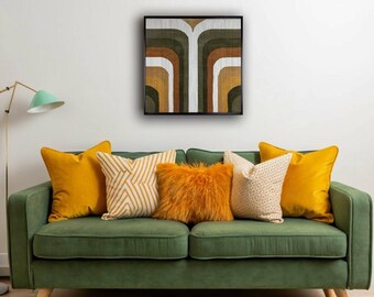 Grafika ścienna w ramce „Flow of Colors”, kolorowa dekoracja ścienna z włókna „Wodospad”, modna makrama ścienna, nowoczesna makrama ścienna do domów w stylu boho