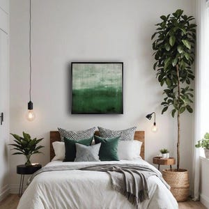Green Square Bedroom Wall Art,Macrame Wall Hanging, Tapestry Woven Wall Art, Framed Abscract Textile Art,Modern Livingroom Wall Tapestry
