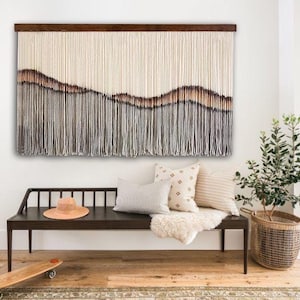 Elegant Large Modern Macrame Hanger, Woven Tapestry, Dip Dyed Tapestry Art,  Large Black And Brown Macrome Wall Hanging, Chic Macrame Art