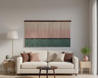 Rosa und Grün Dip Dye Wandbehang, Stilvolle Makramee Wandbehang, Moderne Bauernhaus Tapisserie, Extra Große Makramee Wandkunst, Textile Wandkunst