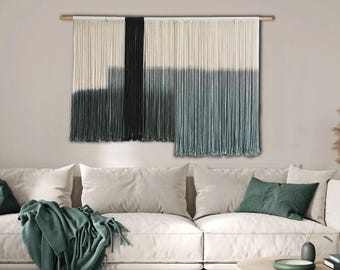 Extra Large Grey Dip Dye Macrame Wall Hanging, Textured Boho Tapestry, Modern Fiber Decor, Layered  Fiber Art Tapestry, Handmade Woven Art