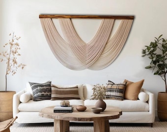 Extra Großer Makramee-Wandbehang, King-Size-Faser-Wandbehang, klassische und stilvolle Makramee-Wanddekoration, Natur-Shabby-Breitwandteppich