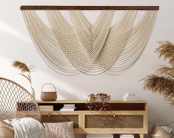 Extra Großer Makramee Wandbehang für Wohnzimmer, Handgemachte Extra Große Fibre Wand Kunst, Zeitgenössische Makramee Wandteppich, Boho Chic Wohnkultur