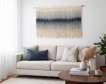Innendekoration Großer Makramee-Wandbehang zum Valentinstag, Wandteppich mit blauem Farbverlauf, Küstenwanddekor, modern über dem Sofa-Dekor