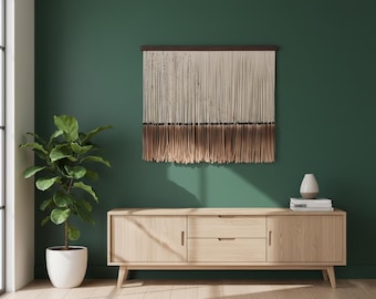 Extra Großer Braun Schwarzer Streifen Makramee Wandbehang, Moderne Braune Dip Dye Wandteppich, Ästhetisch Gewebte Wandkunst, Wandkunst Für Coffee Shop