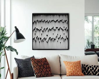 Black Mottled Macrame Wall Art Minimalist Square Black Fiber Art, Modern Framed Black Wall Decor, Black Fiber Artwork For Workplace,