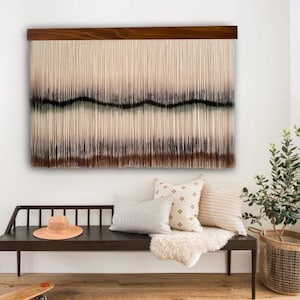 Tapiz de pared grande de macramé ondulado negro y marrón, arte de macramé teñido por inmersión tamaño king negro, tapiz moderno para el hogar, tapiz de fibra negra