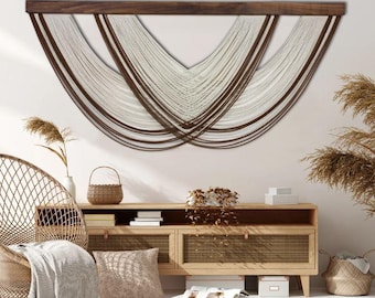 Brauner extragroßer Faser-Wandbehang, große Makramee Boho-Wandkunst, schicker und schäbiger Faser-Wandbehang, XXL handgefertigter gewebter Wandbehang,