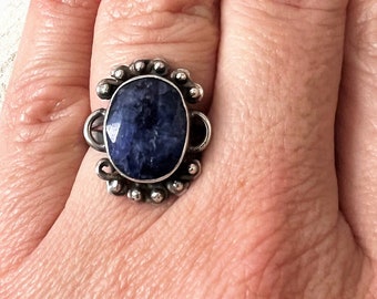 Midnight Sapphire Art Nouveau Style Sterling Silver 925 Antique Ring. Sapphire Sterling Silver 925 Ring. Blue Sapphire Ring Sterling Silver