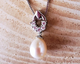 Cultured Champagne Pearl White Topaz Sterling Silver 925 Pendant. Pearl Drop Necklace 925. Cultured Pearl 925 Pendant Necklace Drop Israel