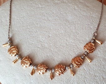 9k Gold Leaf Necklace, Sterling Silver 925, Israel Artisan 18 Inch