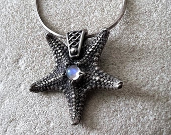 Starfish Moonstone Balinese Sterling Silver 925 Beautiful Pendant Necklace. Starfish Moonstone Sterling Silver Necklace. Moonstone Sterling