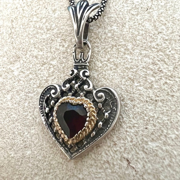 Garnet Heart Sterling Silver 925 Pendant. Garnet Heart Sterling Silver 925 and Gold Pendant. Sterling Silver Heart Pendant 925 Red Prague