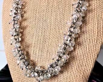 Aurora Borealis Crystal Necklace, Vintage Elegant Bib Necklace