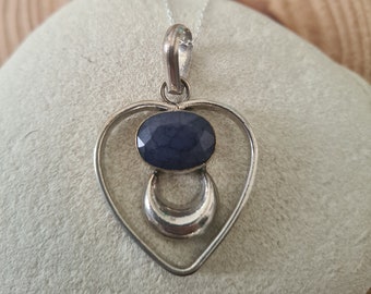 Sterling Silver 925 Denim Blue Agate Heart Pendant. Agate Necklace Sterling 925 Denim Pendant. Blue Gemstone Agate Blue Pendant Sterling 925