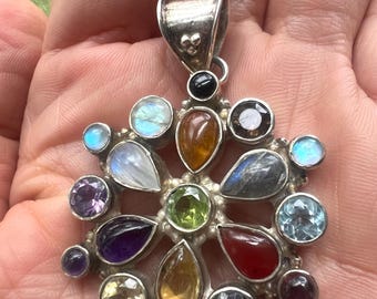 Rainbow Gemstone Necklace | Sterling Silver 925 Statement Necklace | Multi-Stone Jewelry Gift | Boho Luxe Artisan Necklace | Glamrox
