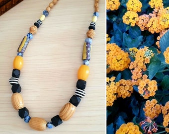 Bumblebee Yellow Bakelite, Trade Bead Murano, Wood Amazing Necklace. Ethnic Boho Yellow Bakelite Necklace. Bohemian Necklace Yeellow