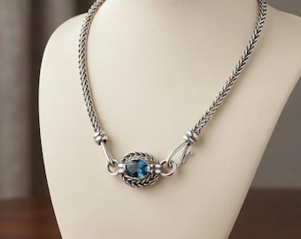 Blue Topaz Sterling Silver Woven Sterling Silver Collar Necklace /  Sterling Silver 925 Blue Topaz Pendant. Blue Topaz Sterling Silver  925