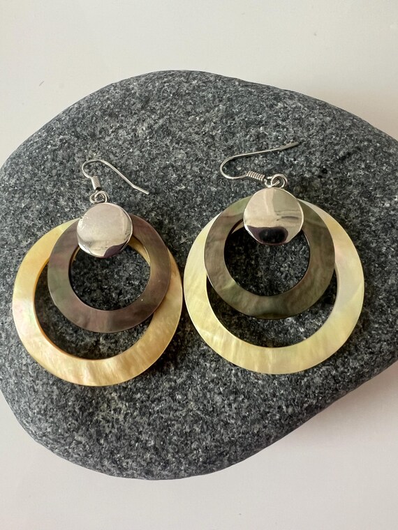 Disc Shell Hoop Statement Earrings Large. Pretty … - image 5