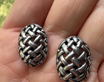 Woven Sterling Silver Earrings Post / Sterling Silver Woven Style 925 Earrings Post / High Quality Sterling 925 Post  Basket Weave Design