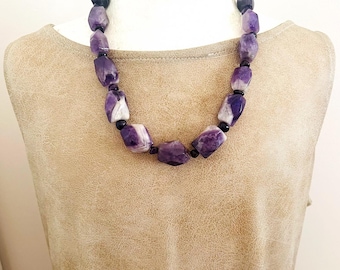 Amethyst Beaded Necklace | Natural Graduated Gemstone Choker | Amethyst Powerful Birthstone Jewelry | Glamrox Artisan Boho Luxe Sterling 925