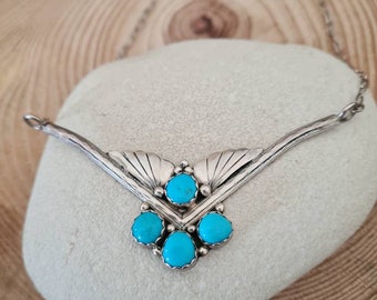 ON SALE! Sleeping Beauty Blue Turquoise Native American Sterling Signed Necklace.Navajo Rare Sleeping Blue Turquoise Sterling 925 Necklace