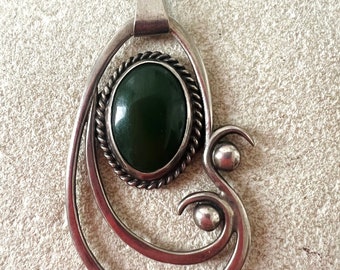 SOLD  Navajo Nephrite Jade Sterling Silver Necklace Pendant. Jade Sterling Silver 925 Pendant. Jade Sterling Navajo Signed Native Pendant