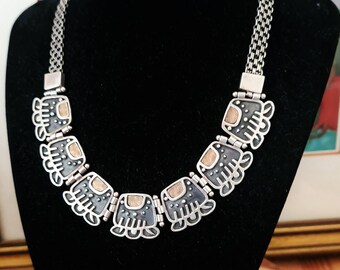 Rose Gold and Sterling Silver Collar Necklace | Israeli Artisan Jewelry | Mixed Metal Statement Necklace | Glamrox Mid Century Collection