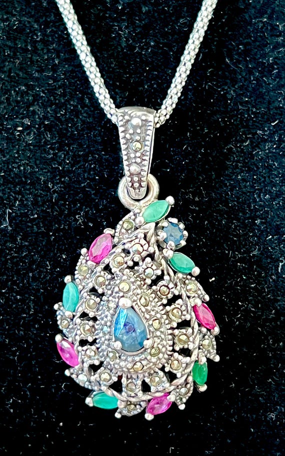 Antique Multi Gemstone Stunning Ruby Emerald Sapp… - image 10