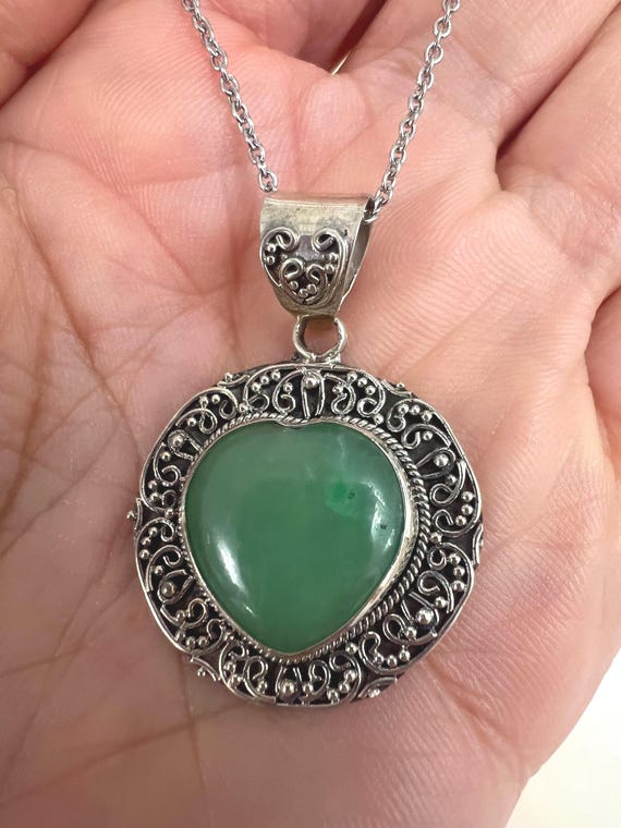 Sterling Silver 925 Aventurine Green Heart Versatile Necklace / Sterling 925 Aventurine Heart / Heart 925 Necklace Green Aventurine 925