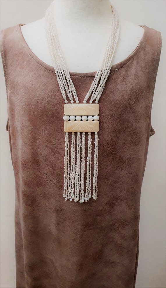 Carved White Bone Vintage Tassel Necklace. Jerusa… - image 2