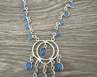 Periwinkle Chalcedony Sterling Silver 925 Bib Necklace  / Chalcedony Silver 925  925 Sterling Necklace/ Chalcedony Necklace Bib Dangle