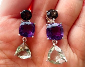 Multi-Gemstone Earrings | Sterling Silver Dangle Earrings | Artisan Boho Statement Jewelry | Colorful Gemstone Gift | Glamrox