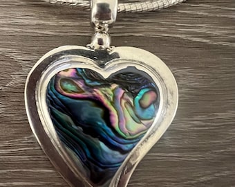Gorgeous Abalone Inlaid Sterling Silver 925 Mexico Shell Pendant Heart/ Mexico Abalone Heart Shell Pendant Shell Sterling Solid Back Pendant