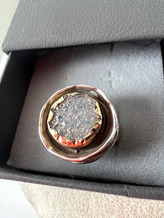 Israel Artisan Druzy Ring in 14k Gold & Sterling … - image 3