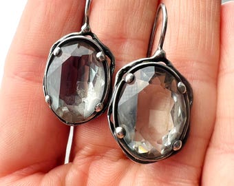 Vintage Israeli Smokey Topaz Sterling Silver Dangle Earrings
