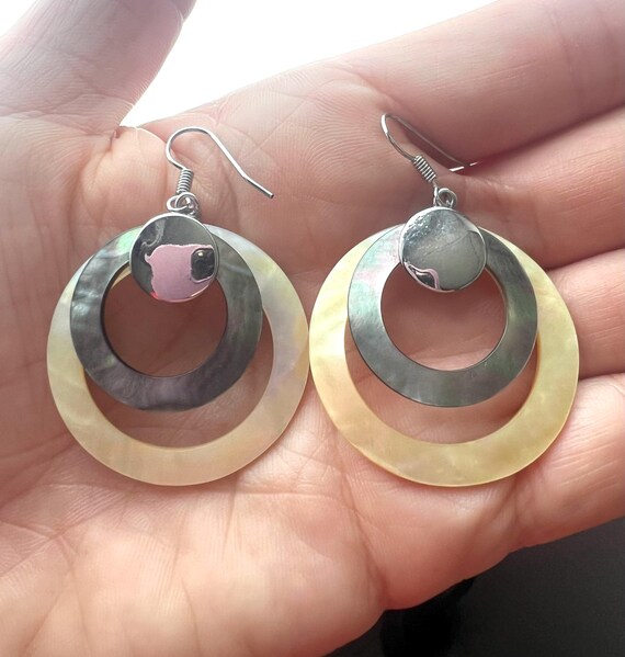 Disc Shell Hoop Statement Earrings Large. Pretty … - image 1