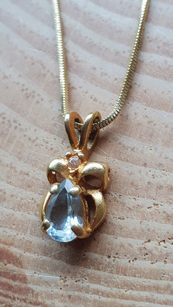Aquamarine Gold Filled Pendant Necklace. Blue Aqua