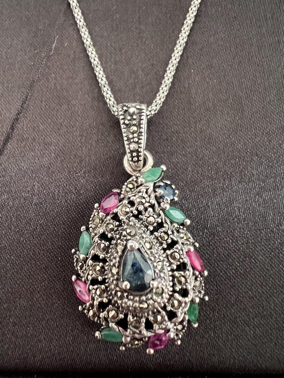Antique Multi Gemstone Stunning Ruby Emerald Sapp… - image 4