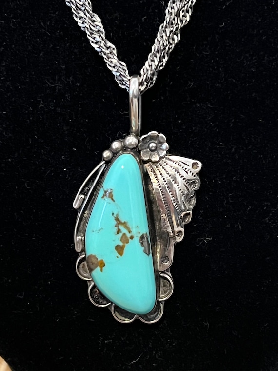 Native American Navajo Sterling Silver 925 Turquoise Necklace 