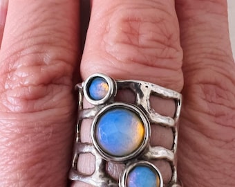 Israeli Opalite Modernist Artisan Ring | Sterling Silver Handmade Statement Ring |Opal Sterling Ring Modern | GlamRox Jewelry from Israel