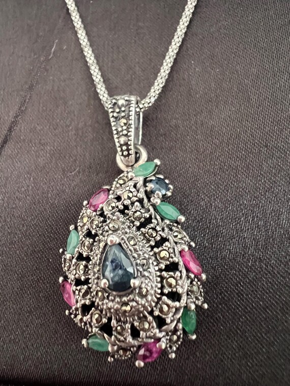 Antique Multi Gemstone Stunning Ruby Emerald Sapp… - image 3